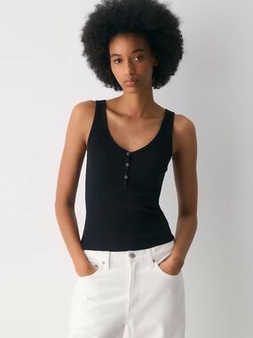 Wilfred Black Ribbed Henley Tank